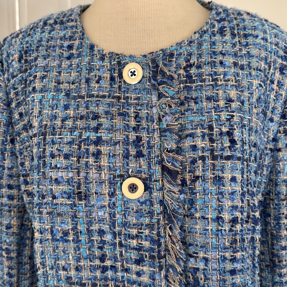 Dennis Basso royal blue tweed blazer enamel buttons Great Condition 14